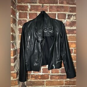 All Saints Ellis Leather Funnel Neck Jacket